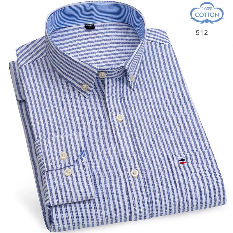 2025 Men's Social Shirt Pure Cotton Oxford Luxury Brand Thin Soft Buttoned Plaid Formal Work Western Clothing