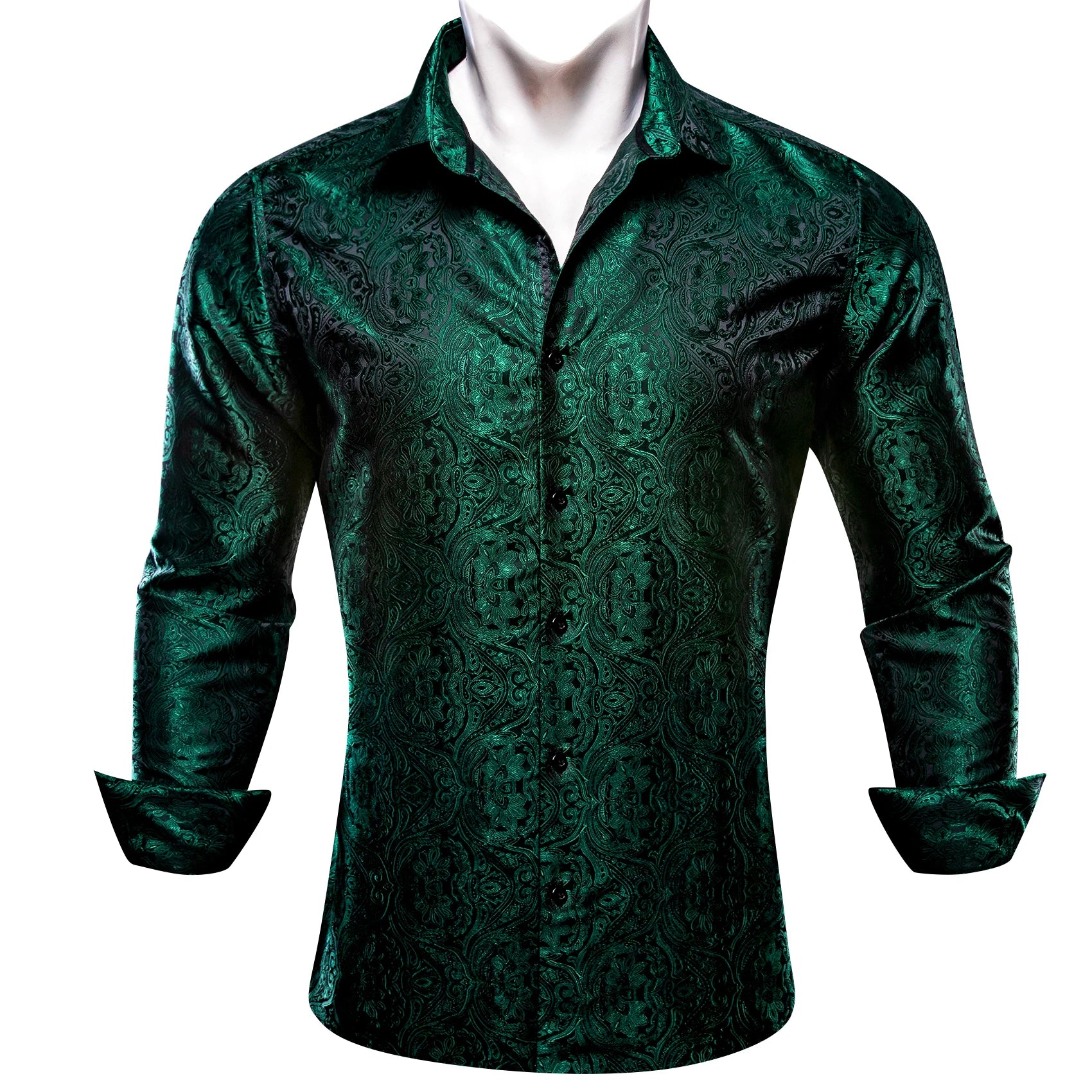 Barry.Wang Luxury Silk Mens Shirts Jacquard Floral Long Sleeve Formal Casual Breathable Male Blouses Wedding Business Prom Gift
