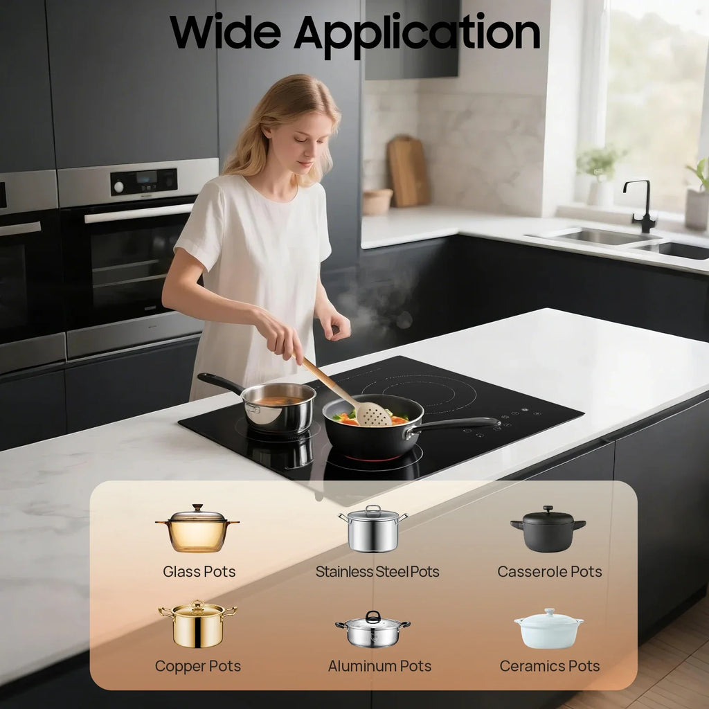 NEWEST Ceramic Cooktop, Electric Cooktop, 3 Burners Radiant Electric Stove Top with Timer, Child Safety Lock, Sensor Touch Control, 2600W 110V
