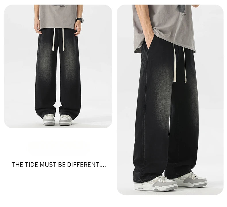 Men's Jeans American Loose Wide-leg Loose Straight Casual Trousers Street Hip-hop Baggy Jeans Black Grey Blue Streetwear Men