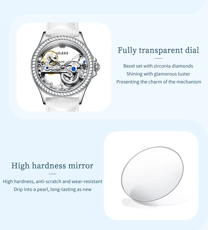 OLEVS Couple Watches Original Fully Transparent Skeleton Automatic Mechanical Watches For Men Women Lover's Gift Luxury Watches