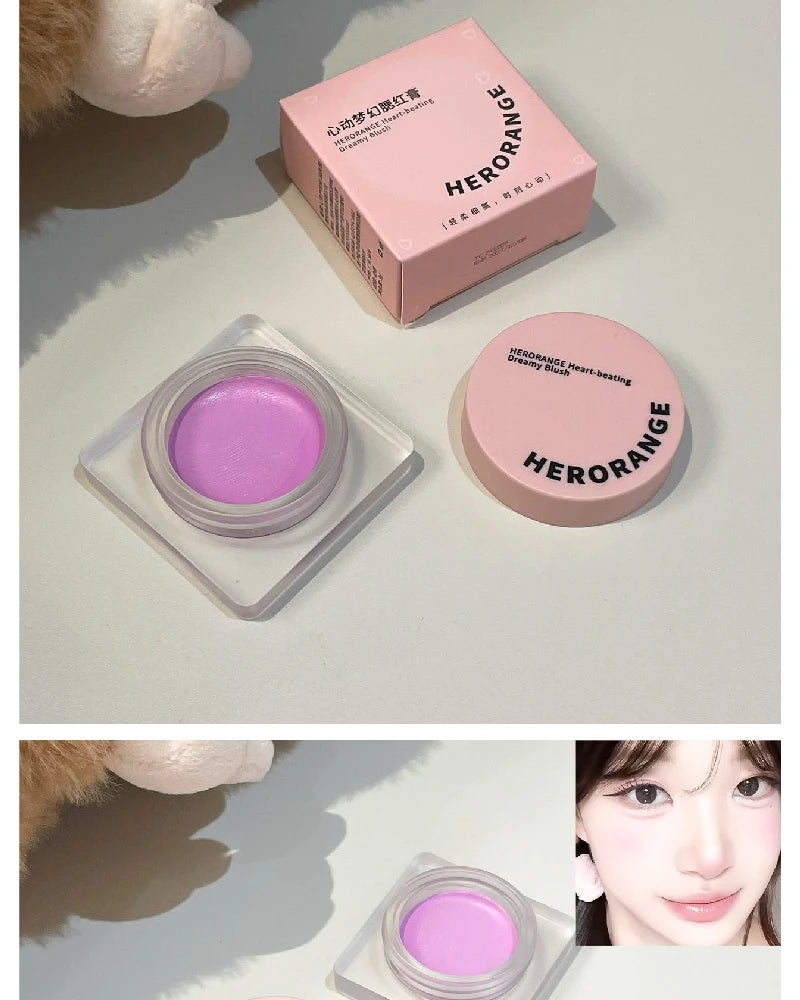 Purple Blush Cream Cheek Rouge Rose Brown Mud Palette Long-Lasting Waterproof Monochrome Brighten Face Moisturizing Blush Makeup
