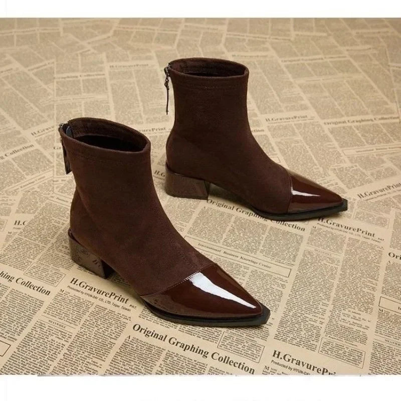 Women's 2026 New Autumn and Winter Fashion Retro Pointed Ankle Boots  French Temperament High Heels and Zipper Short Boots