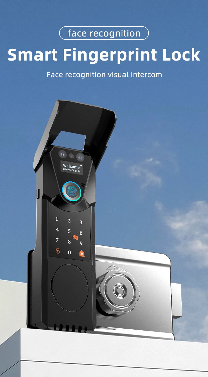 Waterproof Tuya Wifi Smart Lock with 3D Face Recognition Intercom 13 Languages Voice Prompt Display Fingerprint Passcode IC Card