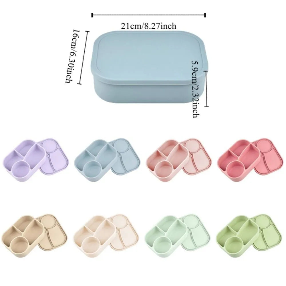 Rectangular Silicone 4 Grid Lunch Box Heat Resistant Leak Proof Lunch Container With Compartments Microwavable Food Box School