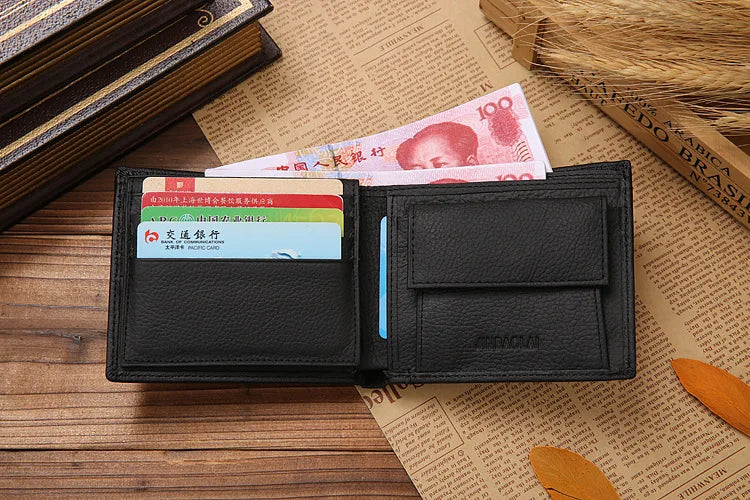 JINBAOLAI Retro Short Men Wallets Genuine Leather Credit Card Holder Waterproof Men Purse Classic Coin Pocket Black Male Wallet