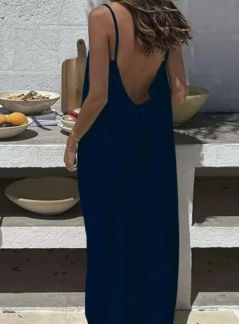Women Backless Loose Sling Nightgown New Spaghetti Strap Home Wear Casual Lounge Dress