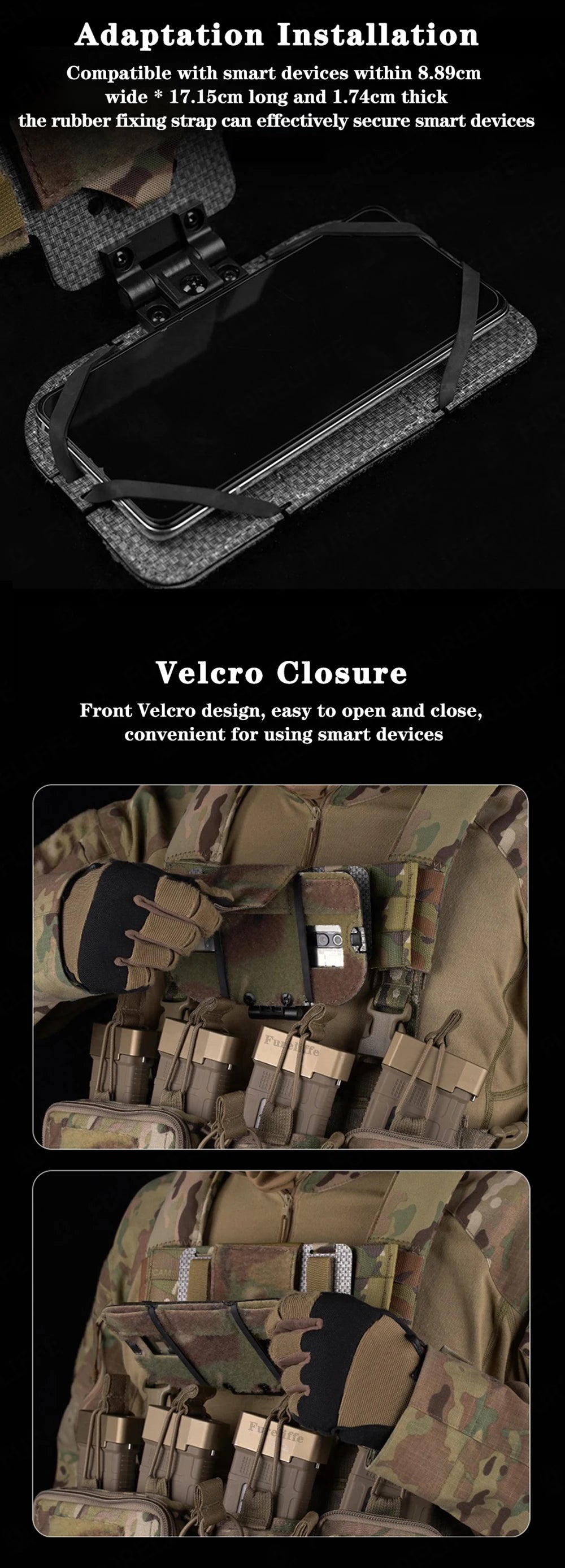 Tactical Phone Pouch with MOLLE/PALS Strap, Foldable Chest Phone Holder for Navigation & Tactical Vest Accessory