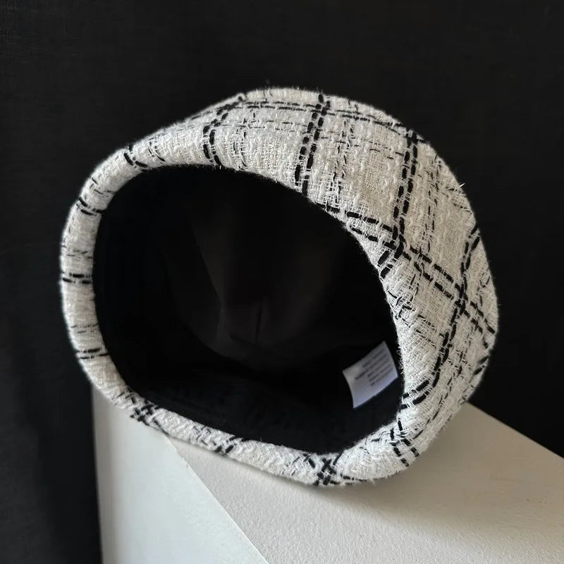 Fall Elegant Tweed Berets for Women Sailor Hat Japanese Versatile Naval Winter Fashion Party Warm Cute Jk Y2K Bucket Hat