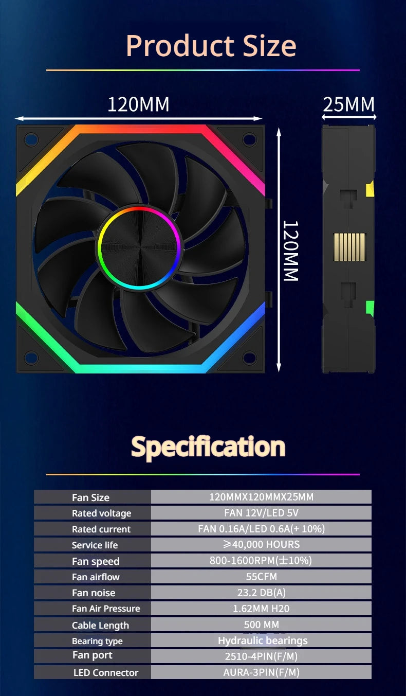 Veebyte XY 120/240/360 Building Block Wireless Splicing Fan 120mm PC Fan PWM Speed Control ARGB 12V Large Air Volume Chassis Fan