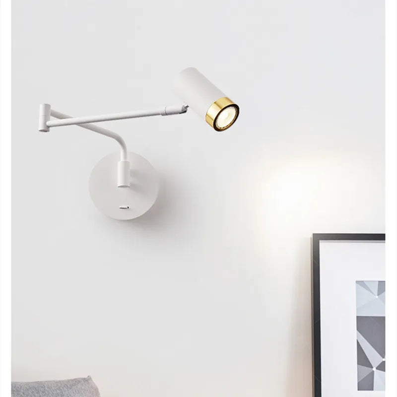 Modern Adjustable Swing Long Arm LED Wall Lamps Touch Sensor Internal Wall Washer Household Bedside Switch Decor Sconce Lights