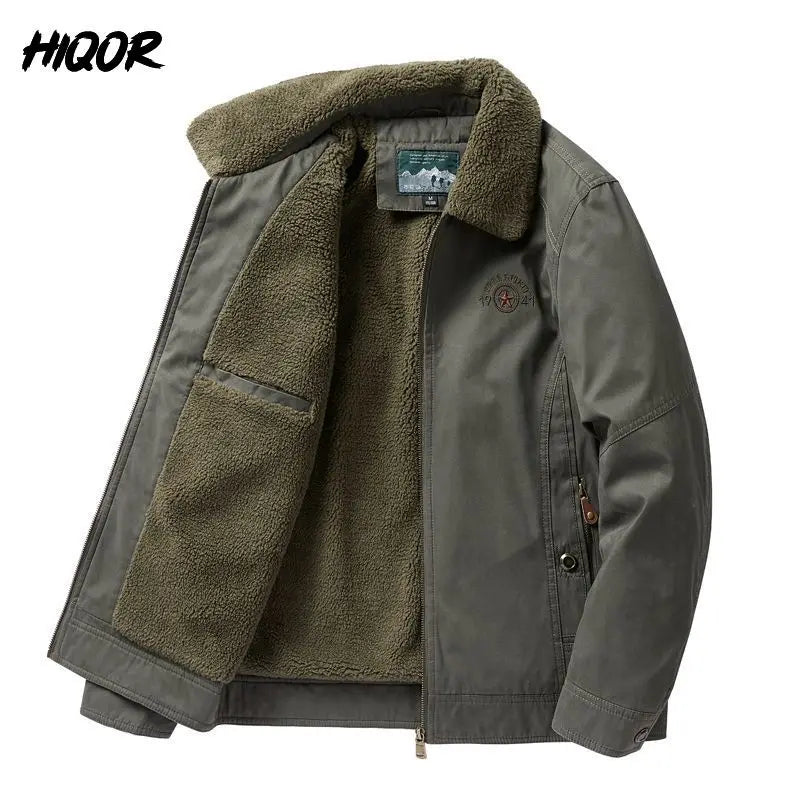 Autumn Winter Men's Cotton Thick Warm Fleece Jackets Stand Collar Fleece Lined Outdoor Workwear Warm Casual Style New Arrival
