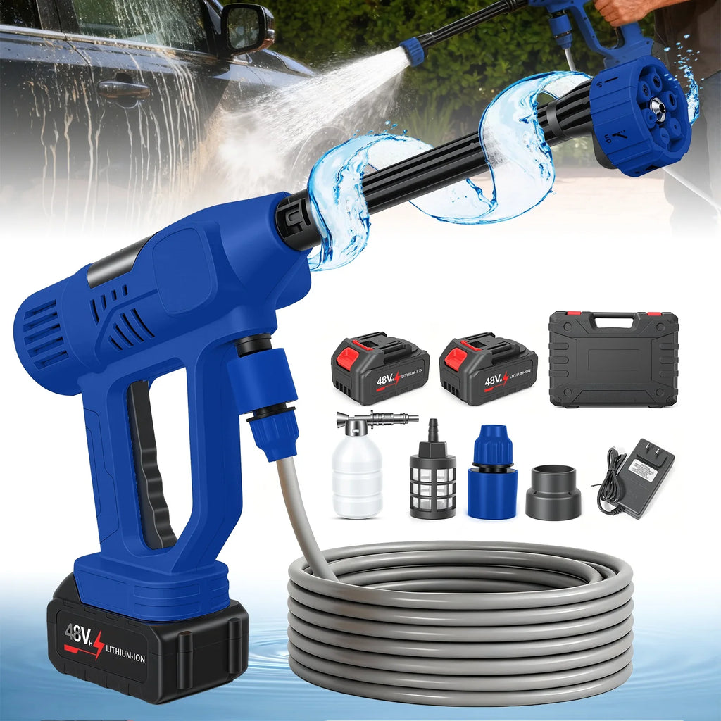 21V Portable Cordless Car Washer High Pressure Spray Water Gun 900PSI with 6-in-1 Nozzle 10-Speed Adjustment 2x 4.0Ah Batteries for Car Garden Floor Watering Plants