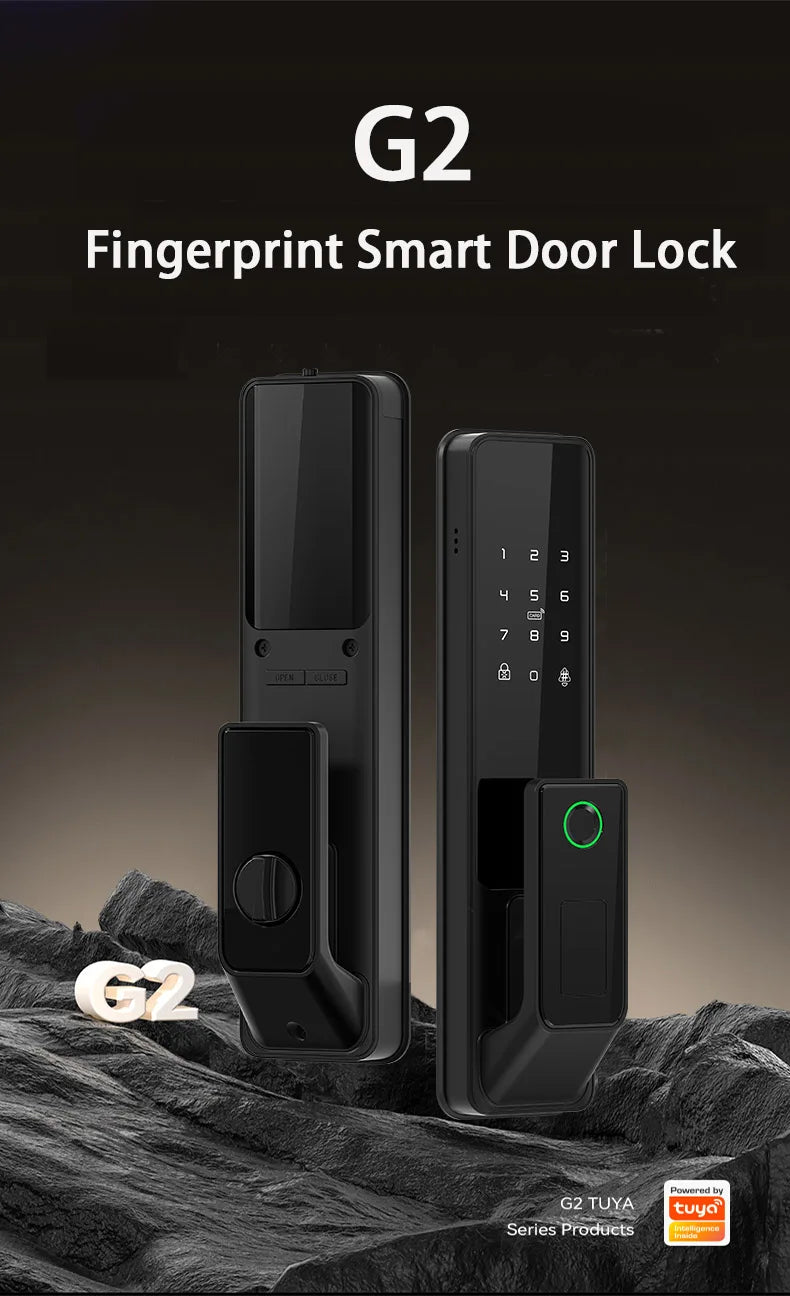 Tuya WiFi Fingerprint Doorbell Smart Door Lock with Push Pull Mechanism Aluminum Alloy 5050 Pin Code Keyless Lock