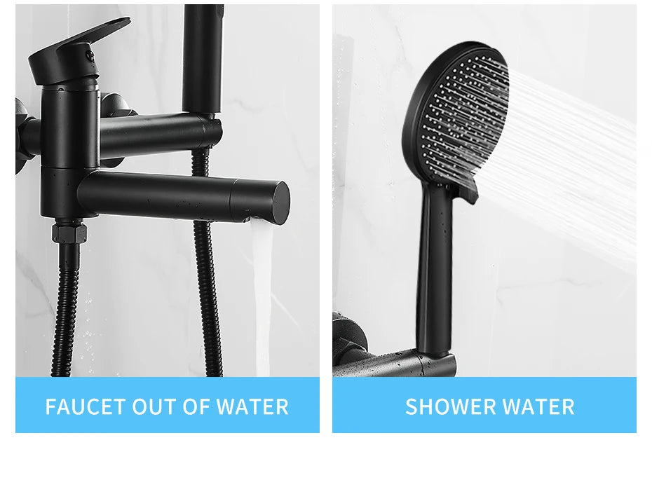 Shower Faucet Black Brass Wall Mount Bathtub Faucet Shower Square Style Handheld Single Handle Luxury Bathroom Mixer Tap 877910