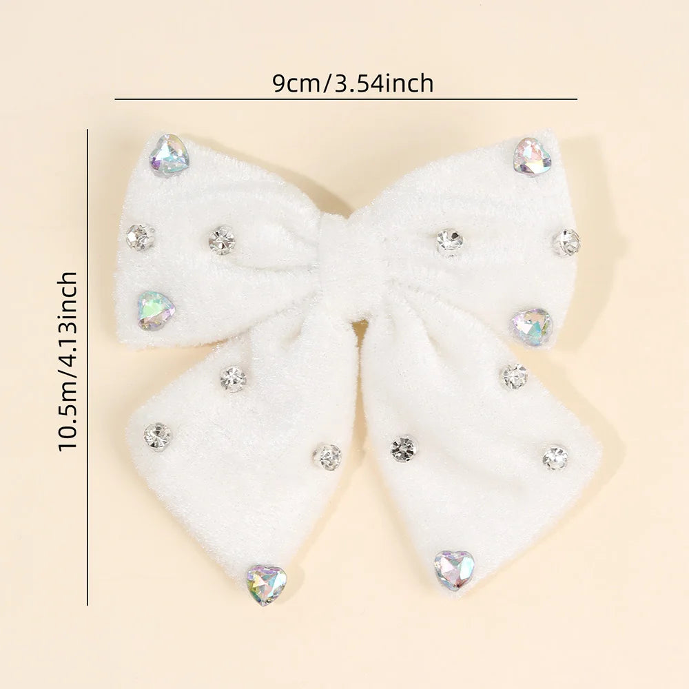 2Pcs Girls Velvet Bow Hair Clips Elegant Heart Shape Rhinestones Hairpins Vintage Burgundy Barrette Fall/Winter Hair Accessories