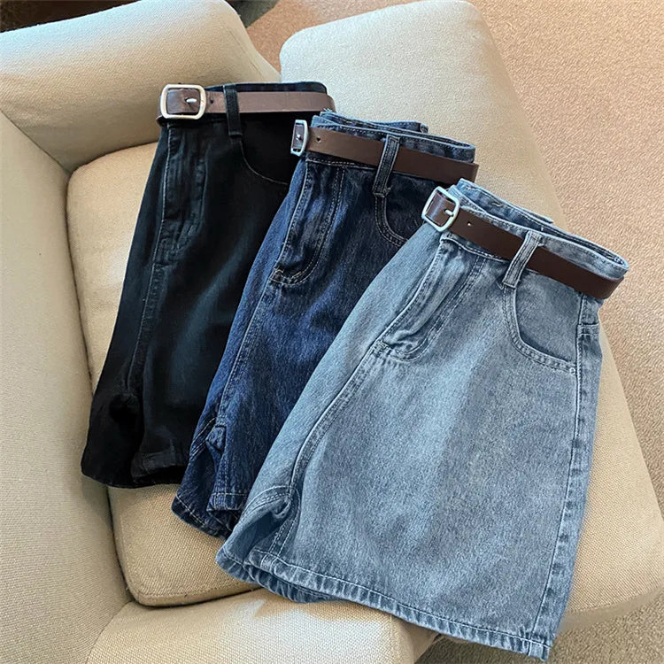 New Women Summer Denim Shorts Casual A Line Hot Pants Casual Trend Denim Shorts High Waist Simple Loose Wide Leg Denim Pants