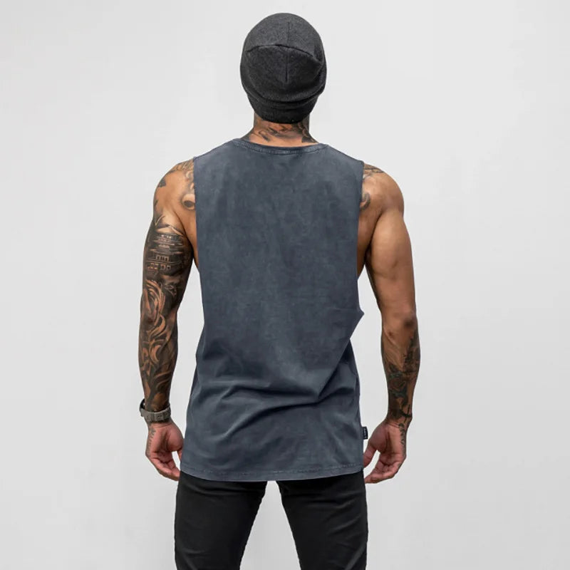 Men Summer Cotton Sleeveless Tank Top Gym Bodybuilding Fitness Running Workout Casual Athletic Sportswear Training Vest Clothing