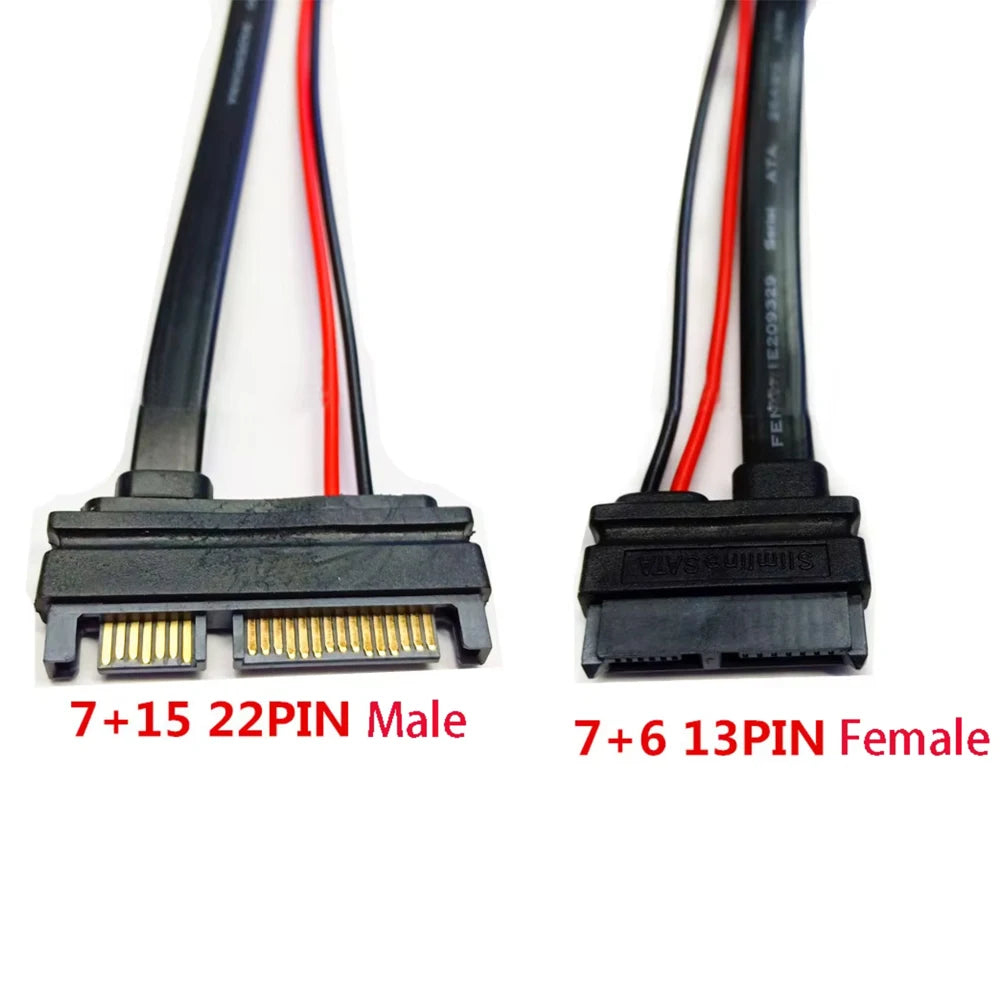 SATA 13Pin to 22PIN Converter Cable CD Drive Hard Disk SSD Power Data Wire 7+15 Female to 7+6 Male 22 Pin Male to 13Pin Male Ada