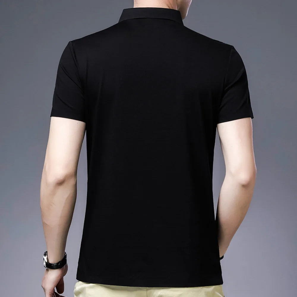 Bamboo Fiber Viscose And Cotton Blend Polo Shirt Men Short Sleeve Collar New Seamless T-shirt Summer Thin Lightweight Poloshirt