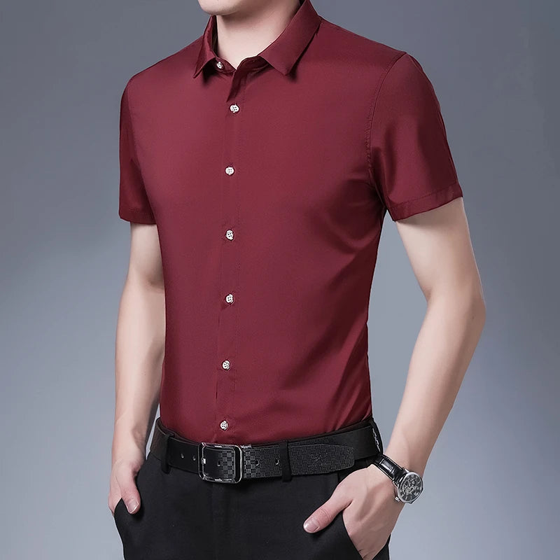 8 Colors Men's Casual Business Short Sleeved Shirt Wrinkle Resistant Fashionable Top