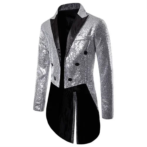 Fashion Men Luxurious Sequin Suit Jacket Black / Red / Silver Male Business Wedding Party Double Breasted Tuxedo Dress Blazer