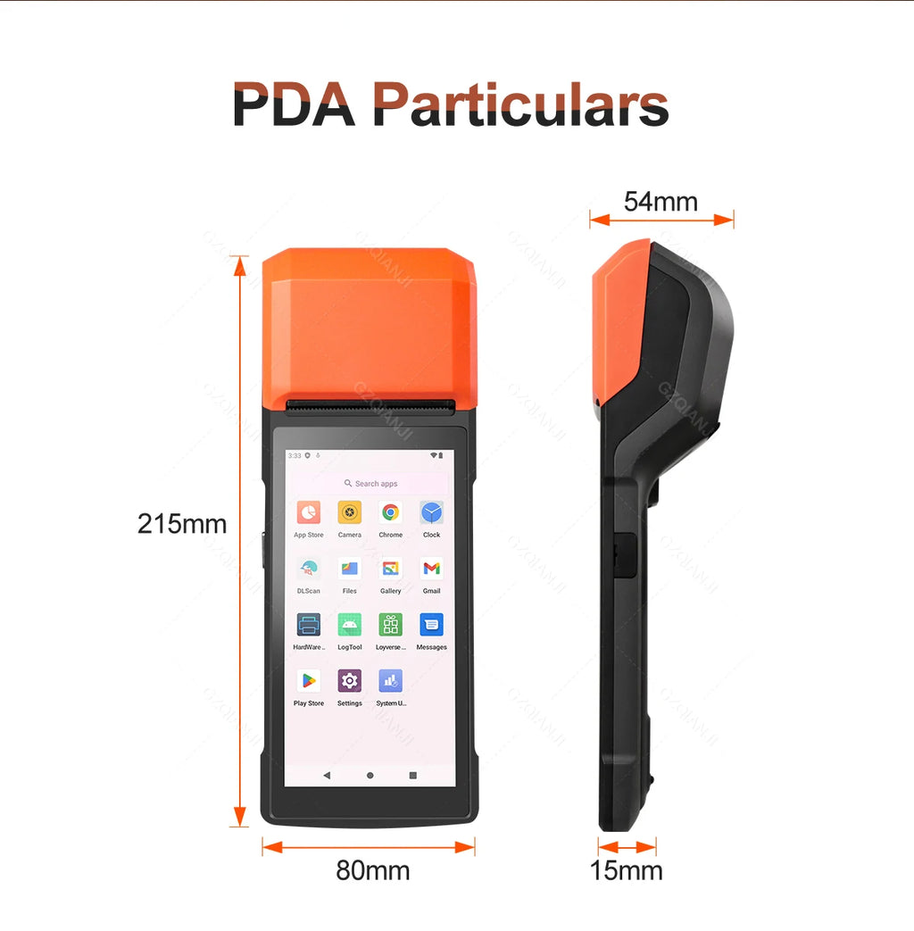Android 13/14 Handheld Terminal POS 58mm Mobile Receipt Bill Thermal Printer 1D/2D Scanner 5.5''HD Support WiFi Bluetooth POS