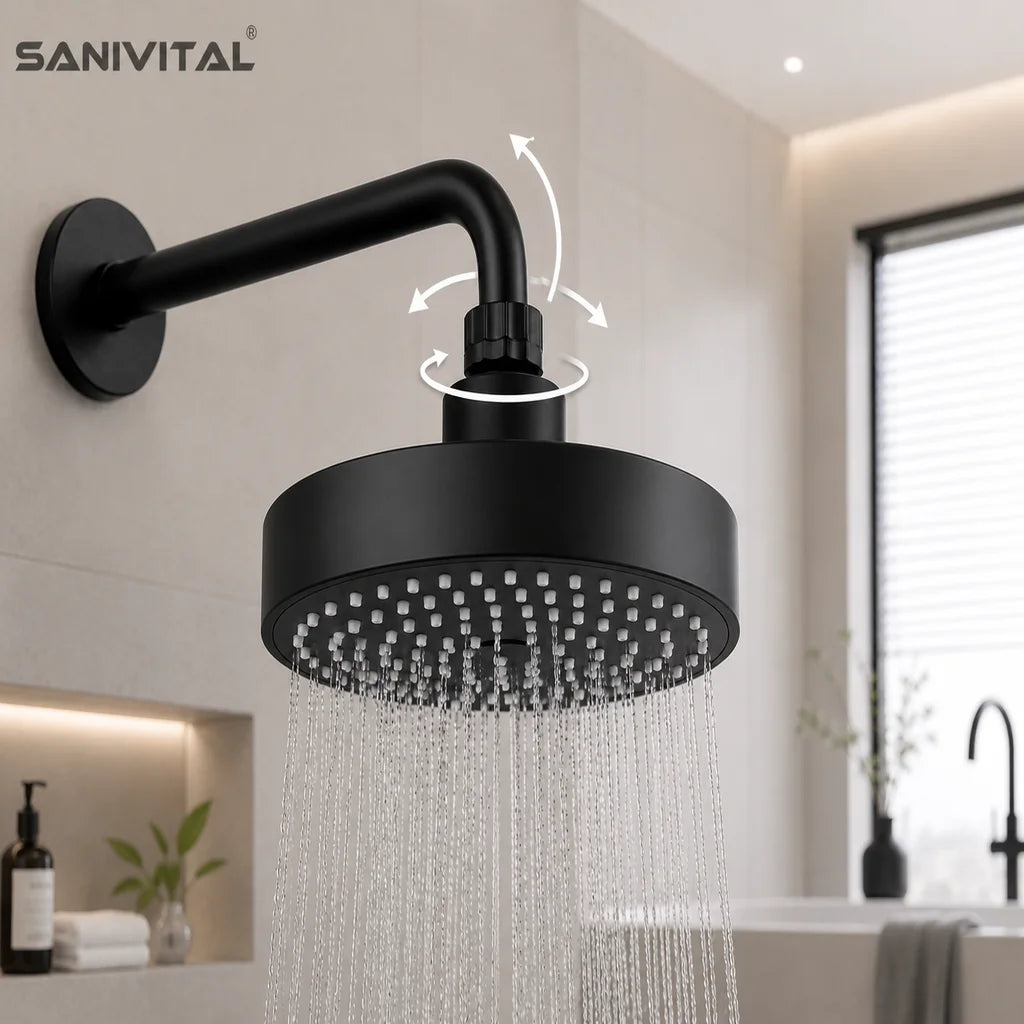 SANIVITAL High Pressure Rain Shower Head 4 Inch Matte Black Bathroom Showerhead G1/2 Universal Shower Head