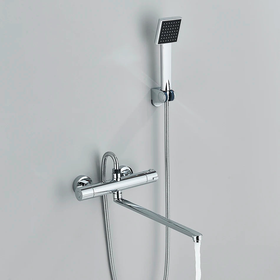 Thermostatic Shower Set Black/Chrome Brass Wall Mounted Bathroom Shower Thermostat Mixer Valve Handle Spray Bathroom Accessories