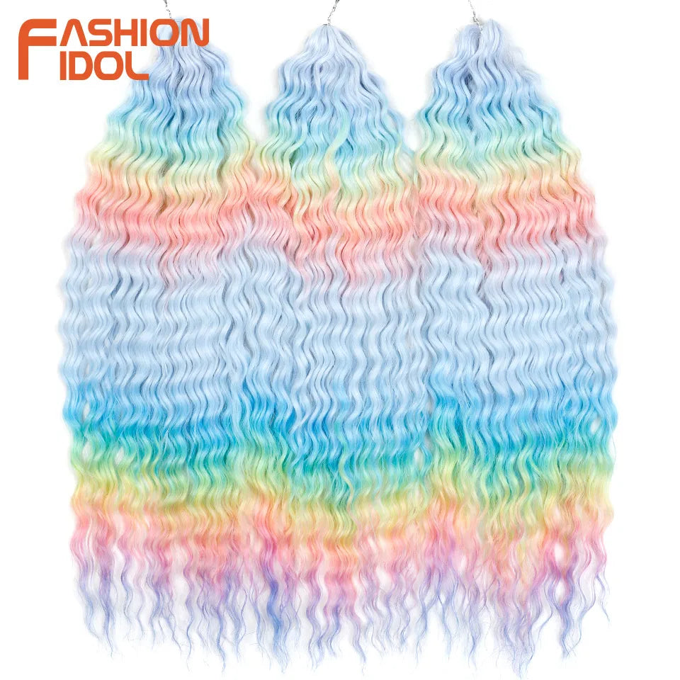 FASHION IDOL 24 Inch 300g Ariel Hair Synthetic Crochet Curly Hair Water Wave Braid Hair Ombre Blonde Braiding Hair Extensions