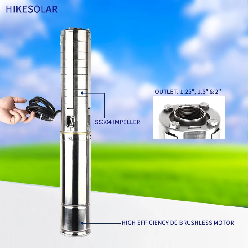 4" AC/DC Deep Well Solar Water Pump Outlet 2" Off Grid Solar 5.5HP 7.5HP 10HP 15HP Cell Deep Well Submersible Deep Foe Irrigatio