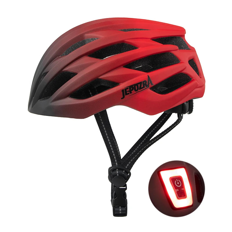 JEPOZRA Cycling Helmet Man Women LED Light Helmet Road Mountain Bike Helmet Bicycle Helmet Rechargeable Brim Design Helmet