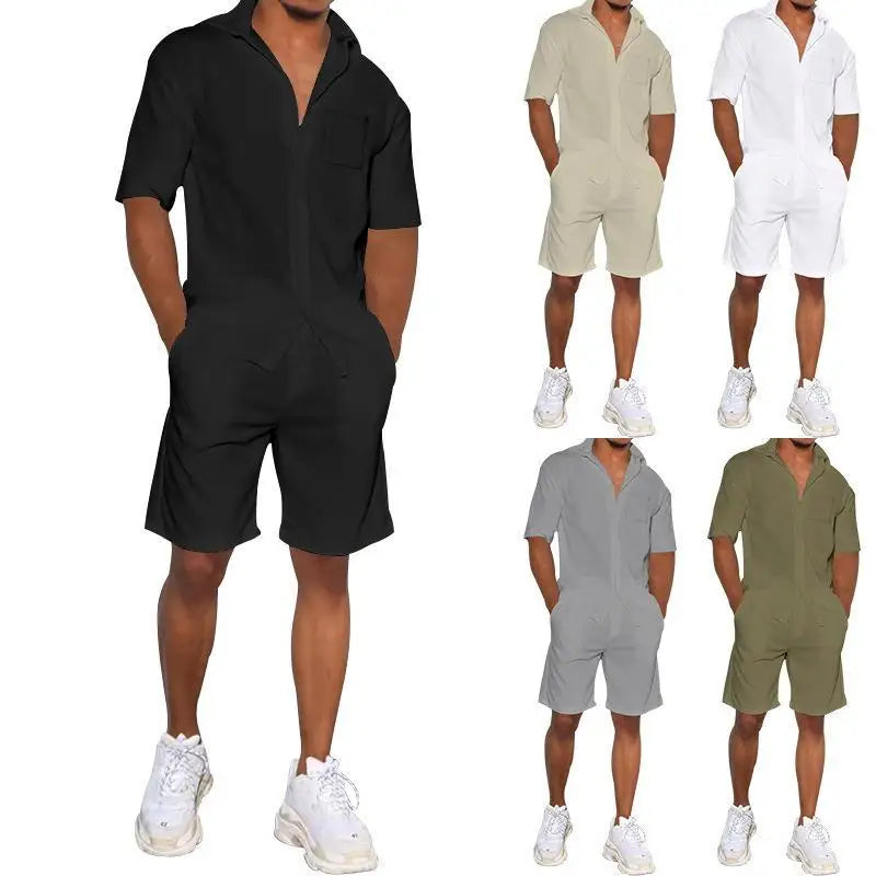 2026 Men's Summer Solid Casual Sets Comfy Cotton Linen Short Sleeve Lapel Shirt and Shorts Two Piece Sets Men Loose Sport Outfit