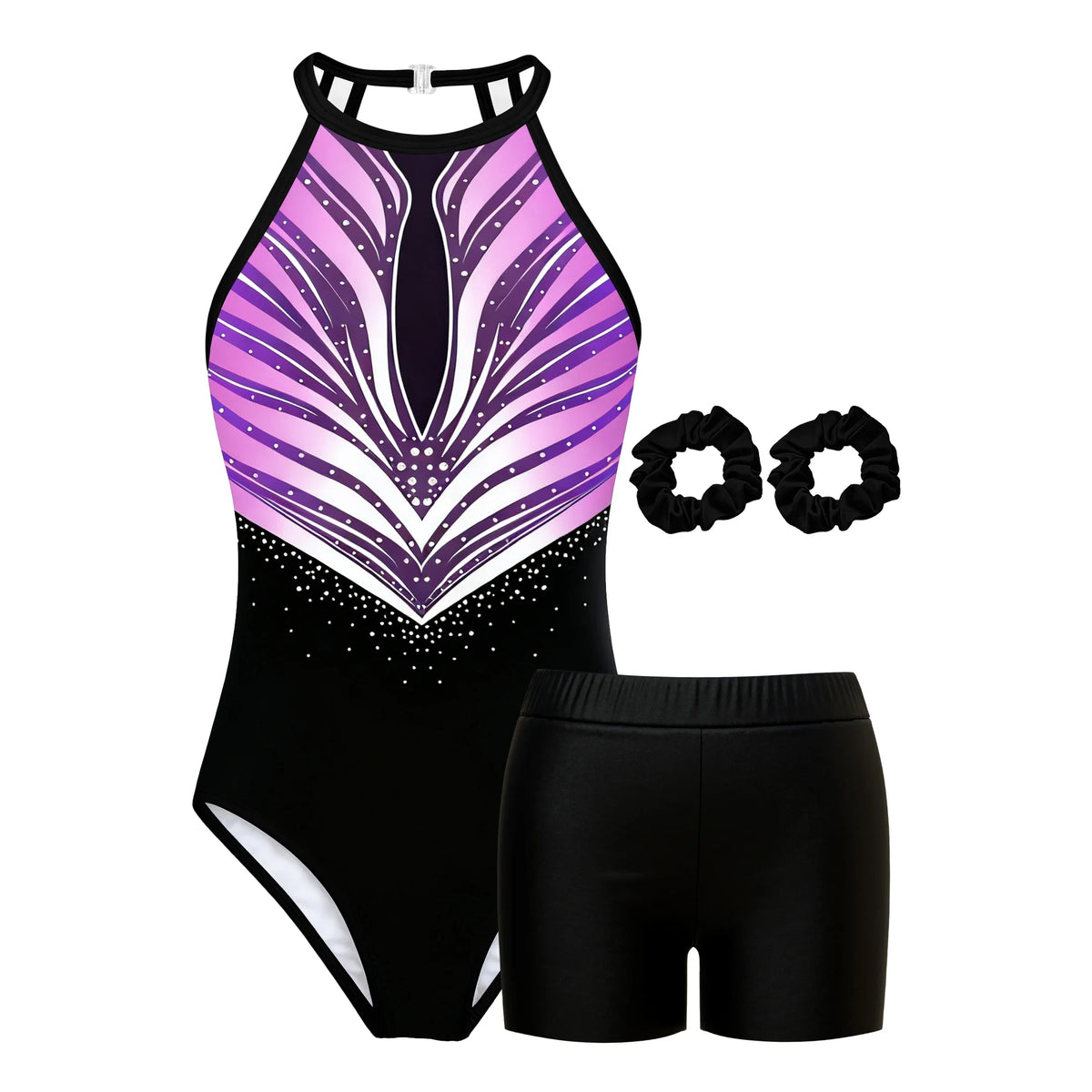 Gymnastics Leotard for Girls Athletic Gymnastics Unitard Halter Neck Biketard Tumbling Activewear for Kids No Diamond