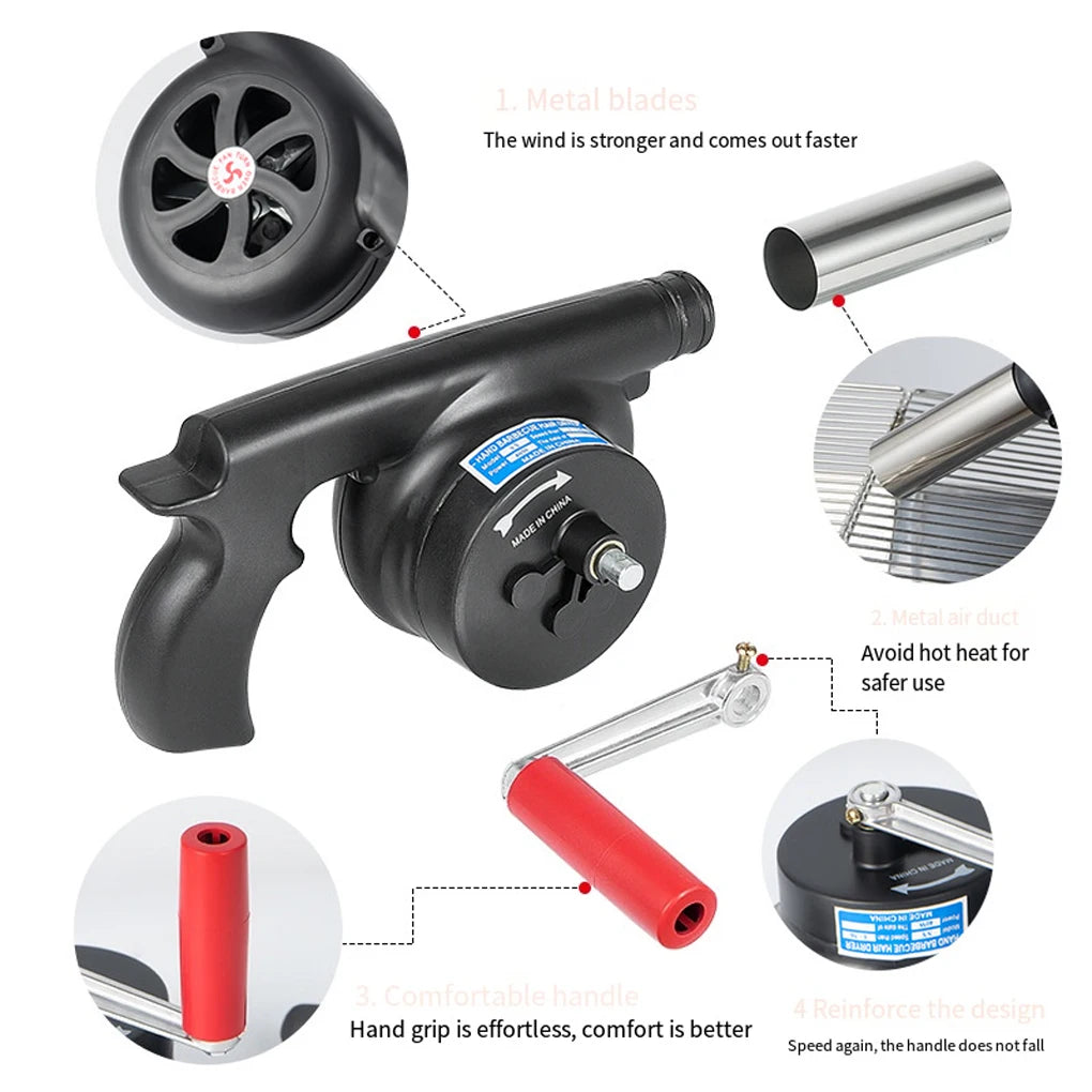 220V BBQ Fan Small Blast Engine with Air Collecting Adjustable Speed Cooking Tool US/EU Plug Handheld Barbecue Blower Camping
