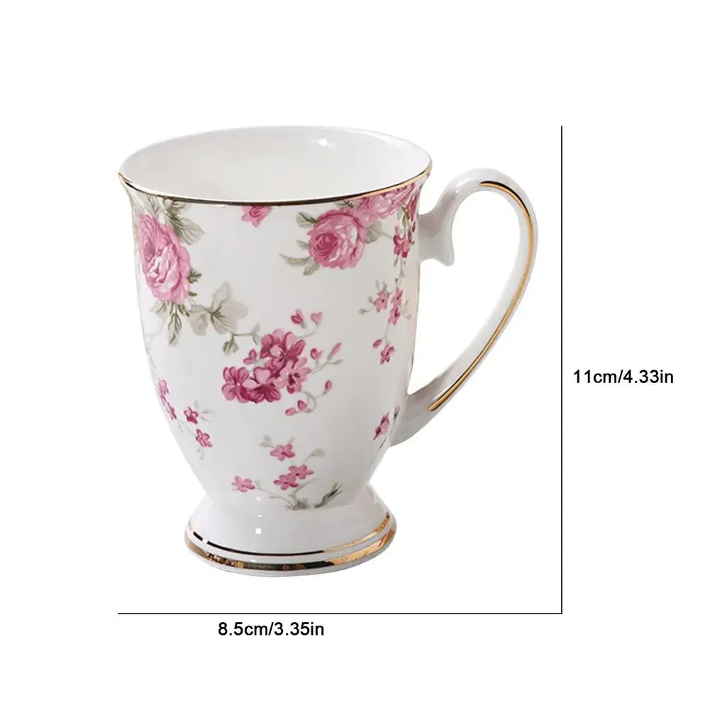 Classical Retro Bone China Mugs Large Capacity Ceramics Breakfast Milk Coffee Mug Pastoral Flower Tea Cup Home Office Drinkware