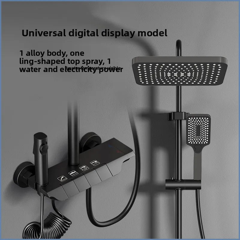 Luxury Shower System for Bathroom Wall Mount Smart Temperature Display Rainlfall Shower Faucet Set Piano Key 4 Ways Water Outlet