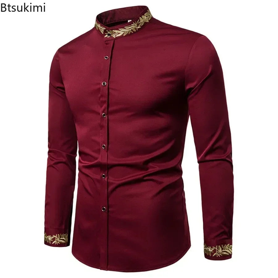 2026 Men's Summer Casual Long Sleeve Shirts Slim Fit Turn Down Collar Shirts Formal Office Business Shirts for Men Tops Big Size