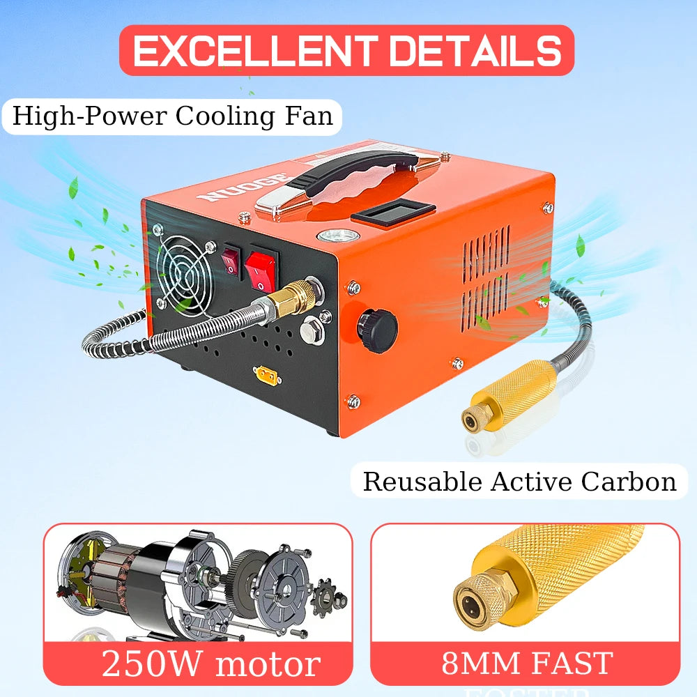 NUOGE  110V/220V Power PCP Air Compressor 4500Psi 30Mbar  Pump Oil/Water-Free High Pressure Apply To  Diving Bottle
