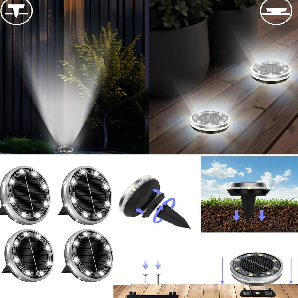 1-4 PACK Solar Garden Lights Outdoor 8 LEDs Underground Lamp 6000k With Side Light Spotlight Waterproof For Landscape Lawn Decor