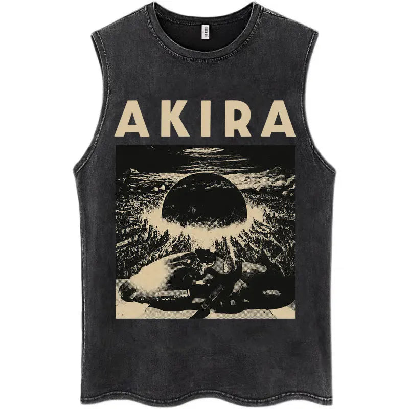 Washed Japan Anime Akira Retro Tank Tops 90s Science Fiction Movie Shotaro Kaneda Sleeveless T Shirts Cotton Casual Loose Vests