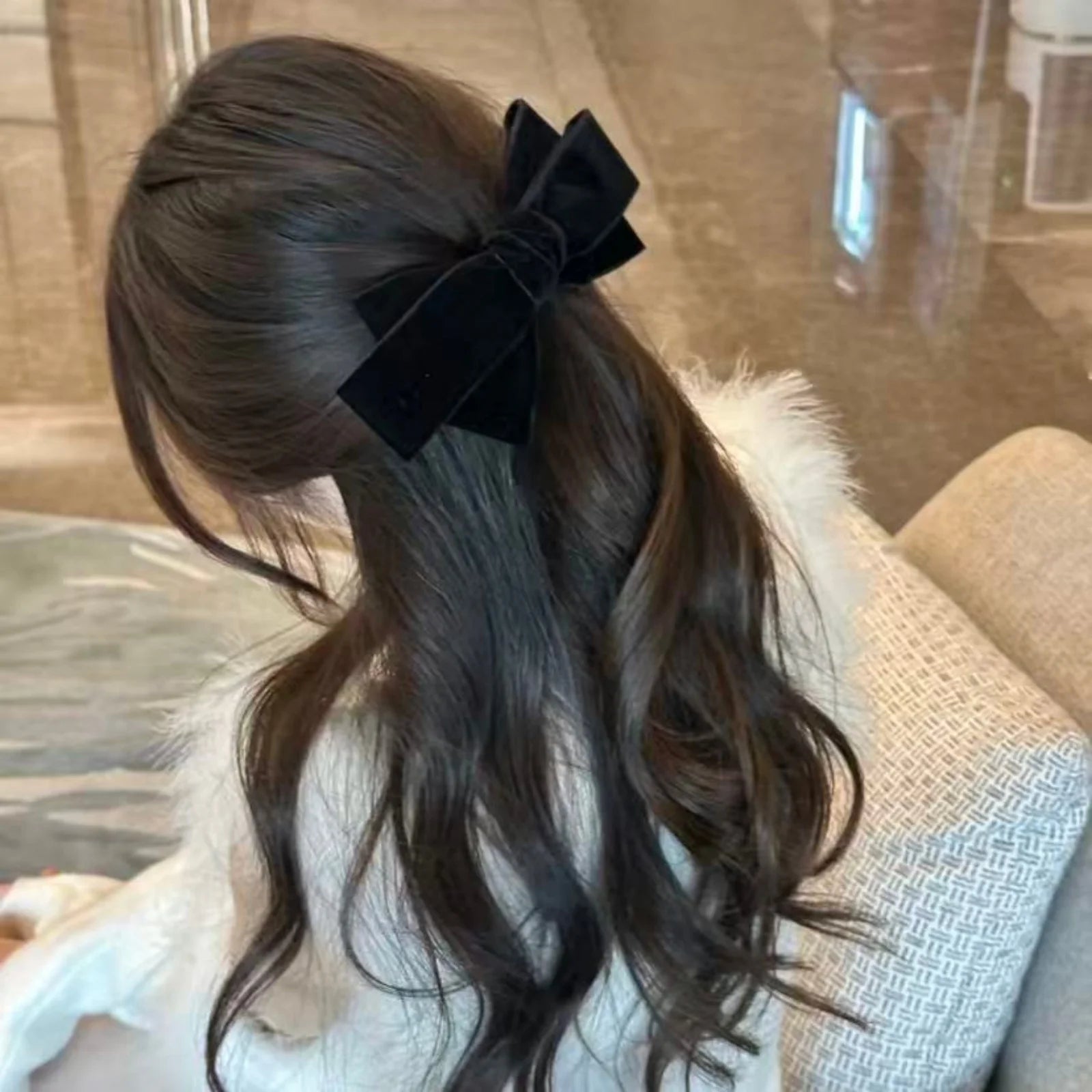 1PC Black Velvet Bow Hair Clip - Retro Elegant Hair Accessory, Large Satin Bow Design, Fashion Hair Barrette For Women