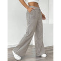 Ladies' Striped Elastic Waist Straight Leg Trousers With Pockets Summer Casual Long Pants Soft Breathable Wide Leg Trousers