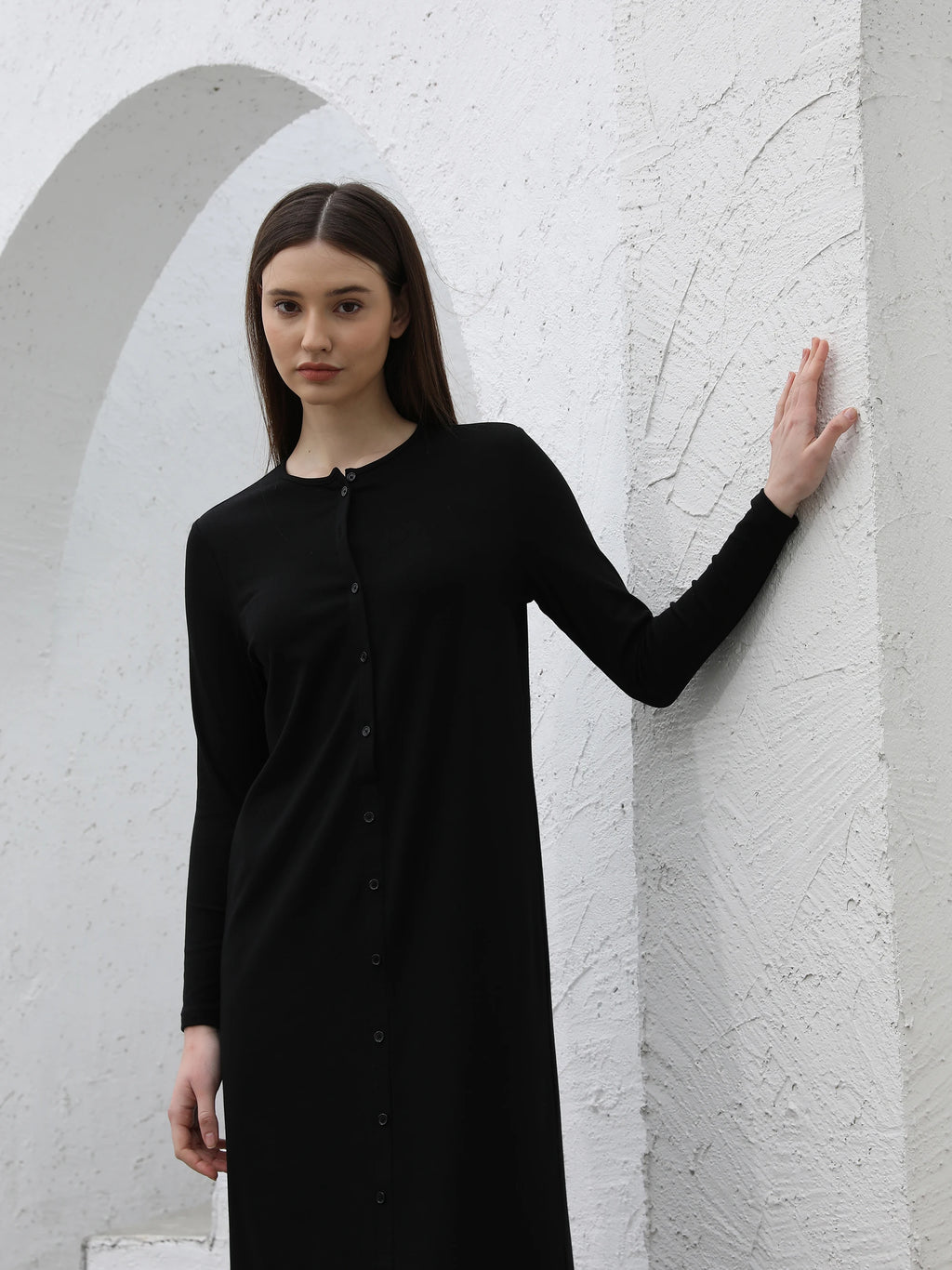 AP SS26 Women Rib Maxi Dress Comfortable Long Sleeve Lady Clothing Elegant
