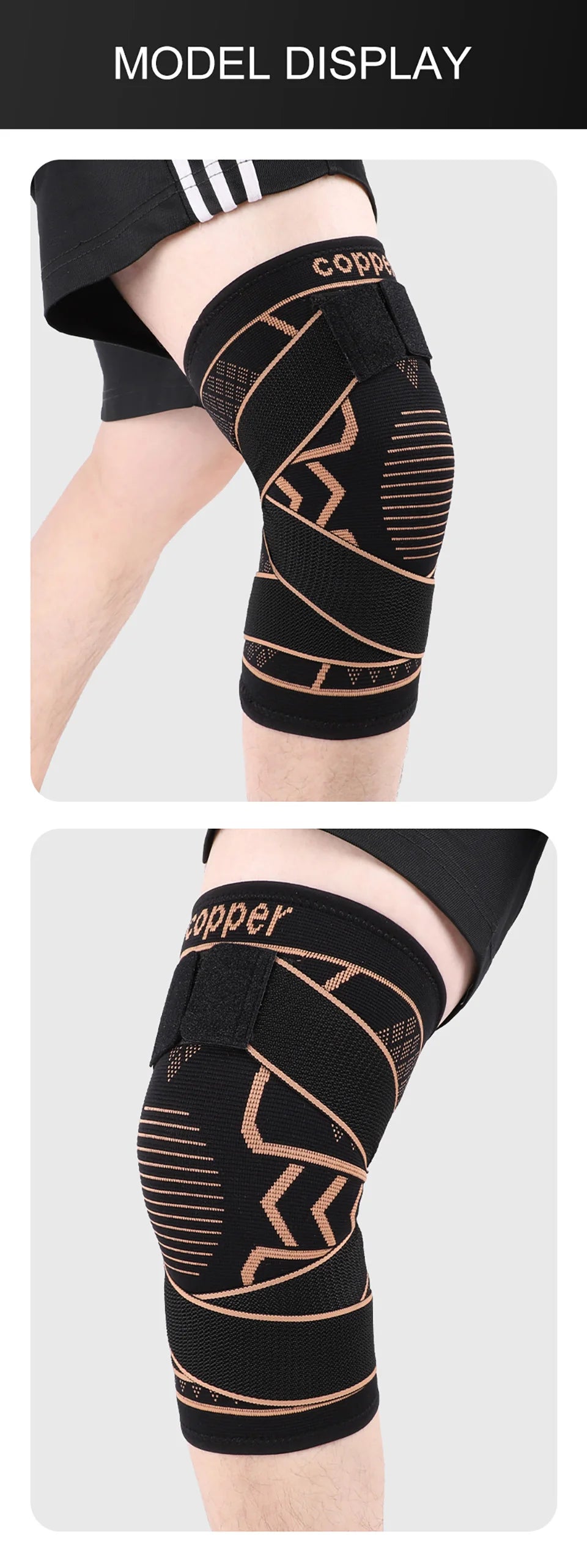 1Pcs Knee Support Knitted Nylon Copper Ion X-type Stable Patella Compression With Straps Ligament Strain  Knee Pads Men Women