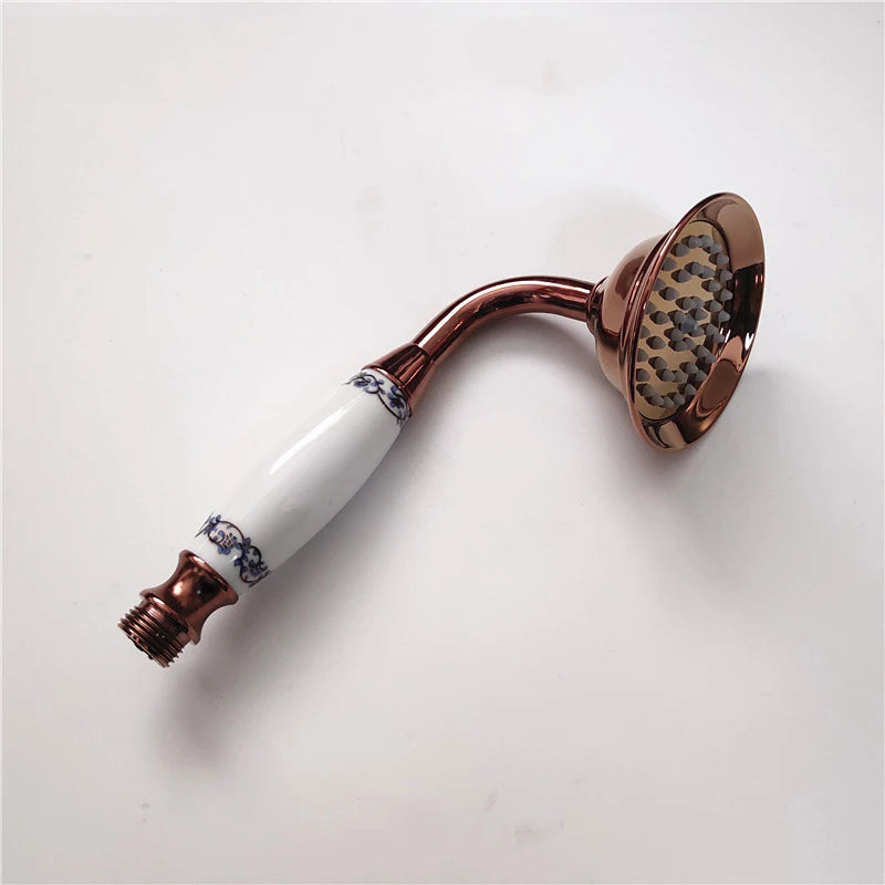 8 Inch Round Ceramic Handle Shower Head Bathroom Solid Brass Copper Rain Shower Head Waterall Hand Shower
