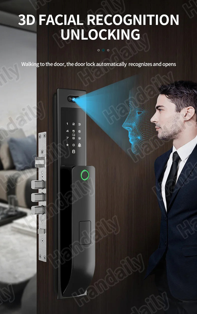 HanDaily Waterproof Smart Door Locks with Camera Video Intercom Palm Face Recognition Smart Lock Tuya Wifi App Remote Control