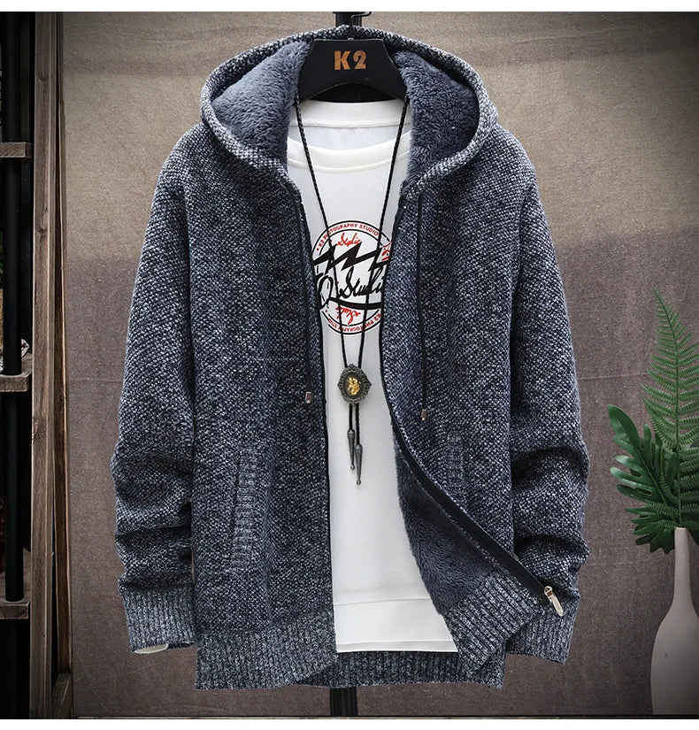 Autumn and Winter men's wool jacket new jacket plush thickened classic vintage cardigan Hoodie casual loose tops