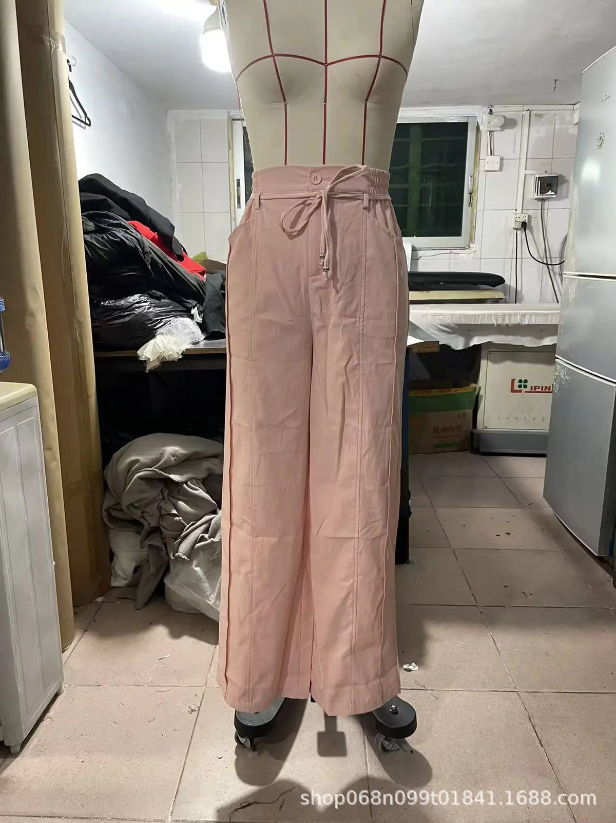 High Waist Solid Color Wide Leg Pants Autumn Chic Loose Elegant Lace-up Long Pant Office Ladies Straight Holiday Women Trousers