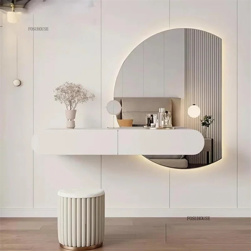 Nordic Wall-mounted Makeup Vanities with Full-length Mirror Vanity Desk Creative Bedroom Furniture Wooden Storage Dressing Table